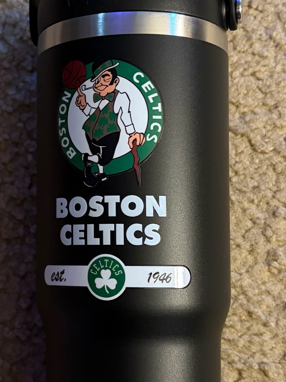 NEW 32Oz Boston Celtics Stainless Travel Tumbler - Black with Green & White Logo